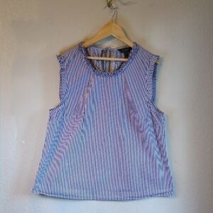 J.Crew Sleeveless Cotton Top Blue White Striped Size 12
